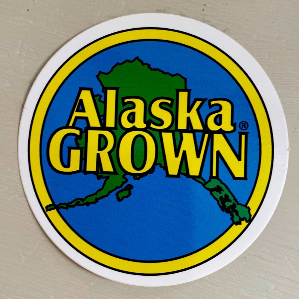 Vinyl sticker.  Alaska grown.